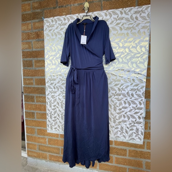 Quince Blue Tencel Lyocell Wrap Maxi Dress XL | Minimalist Quiet Luxury NWT - Picture 3 of 13
